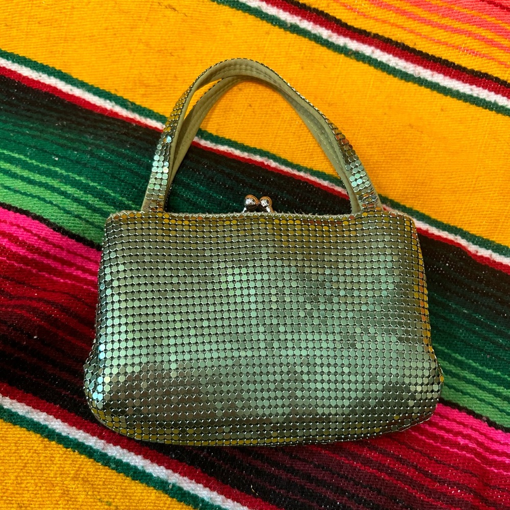 Whiting and Davis Green Metallic Mesh mini bag